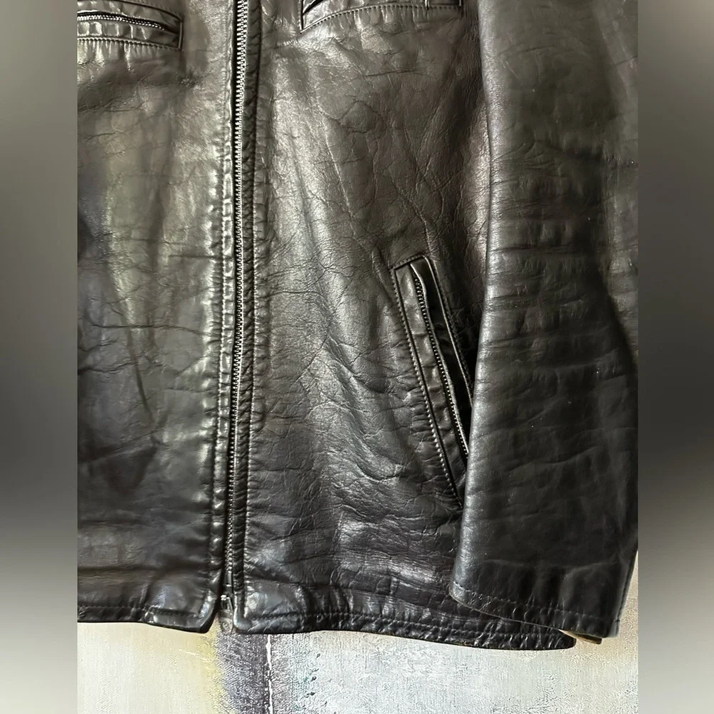 Vintage Black Leather Motorcycle Jacket by British Sportswear, M